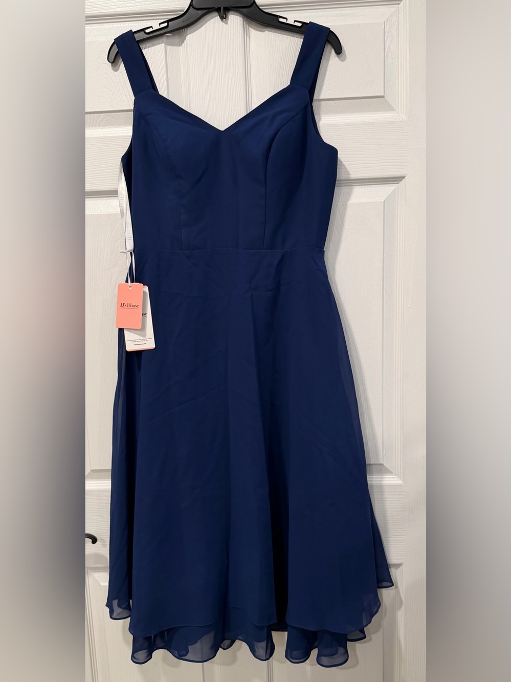 NWT JJs House Navy Blue V-Neck Midi A-Line Cocktail Dress Sweetheart neckline